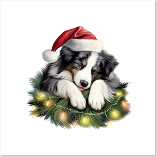 Lazy Border Collie Dog at Christmas Posters and Art